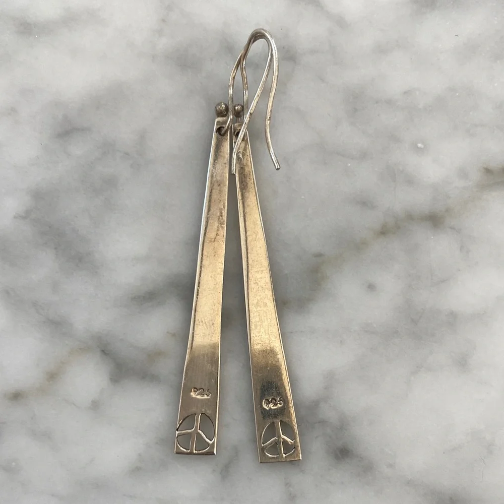 BOHO STERLING SVER PEACE SIGN EARRINGS - Picture 2 of 3
